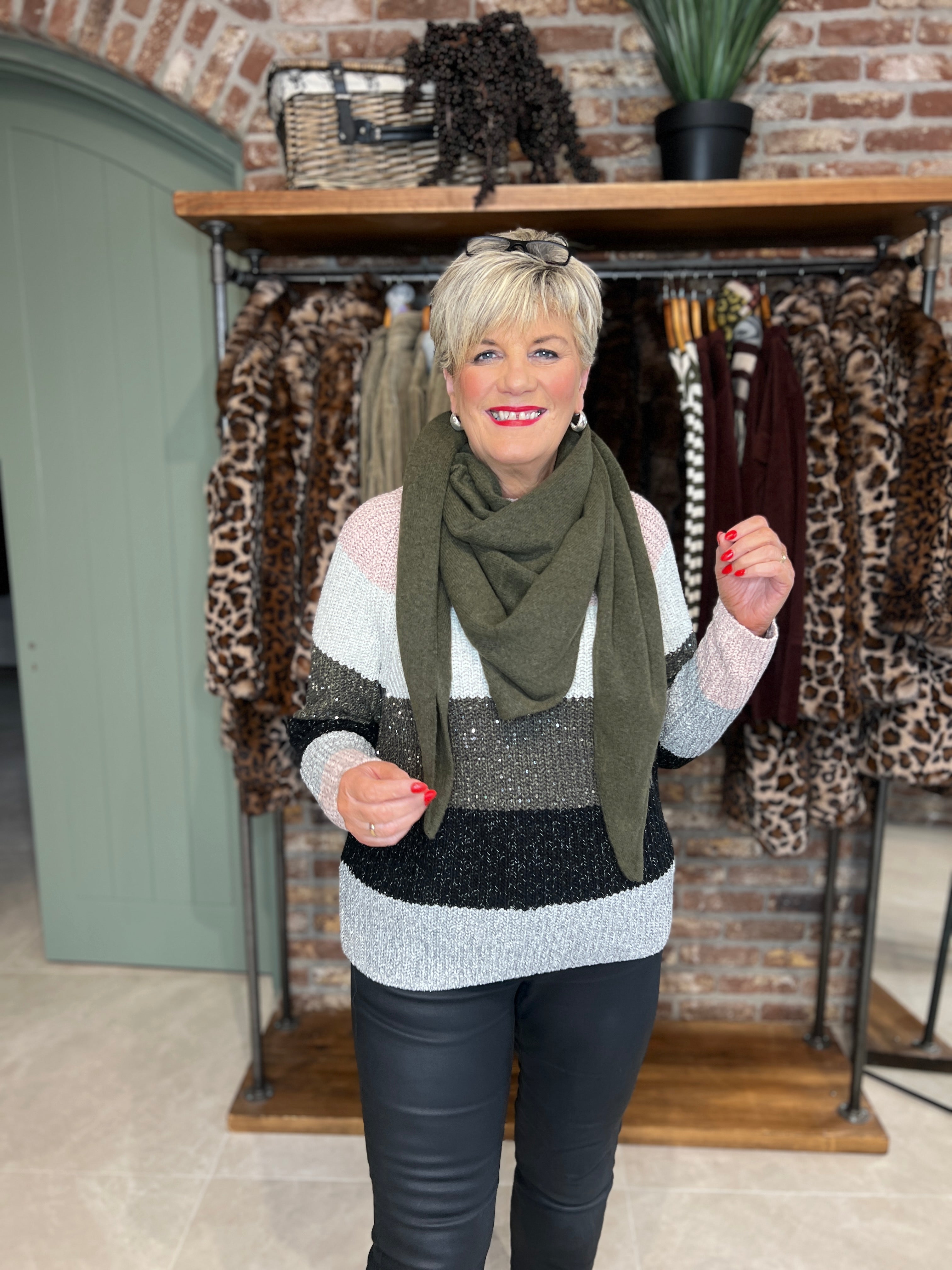 Oui Triangle Scarf In Khaki