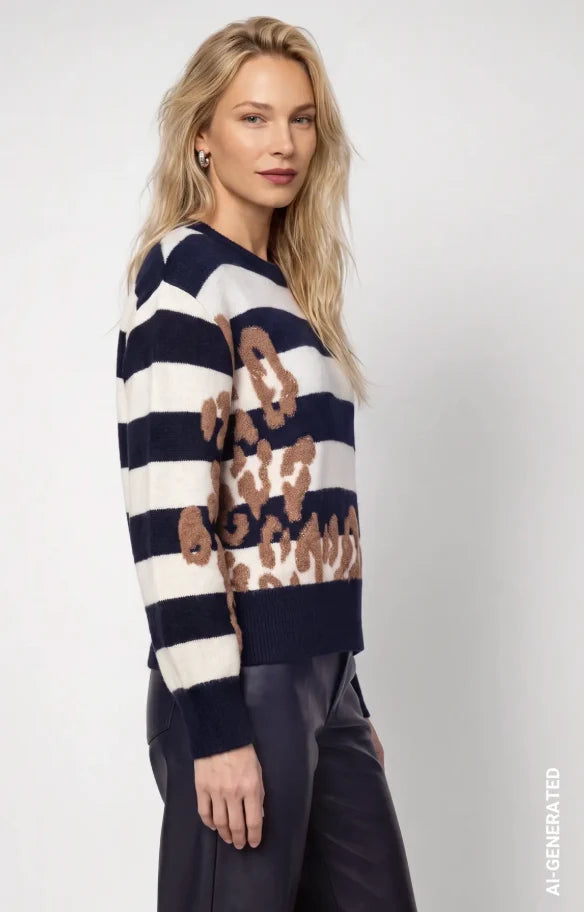 Striped patterned jumper in dark blue