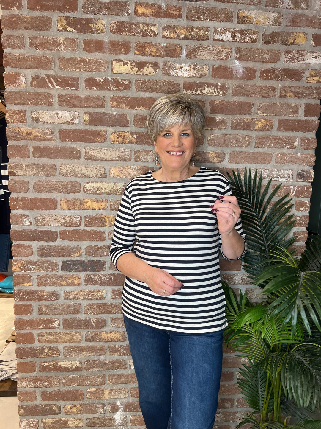 Oui Striped Soleila Top In White & Navy