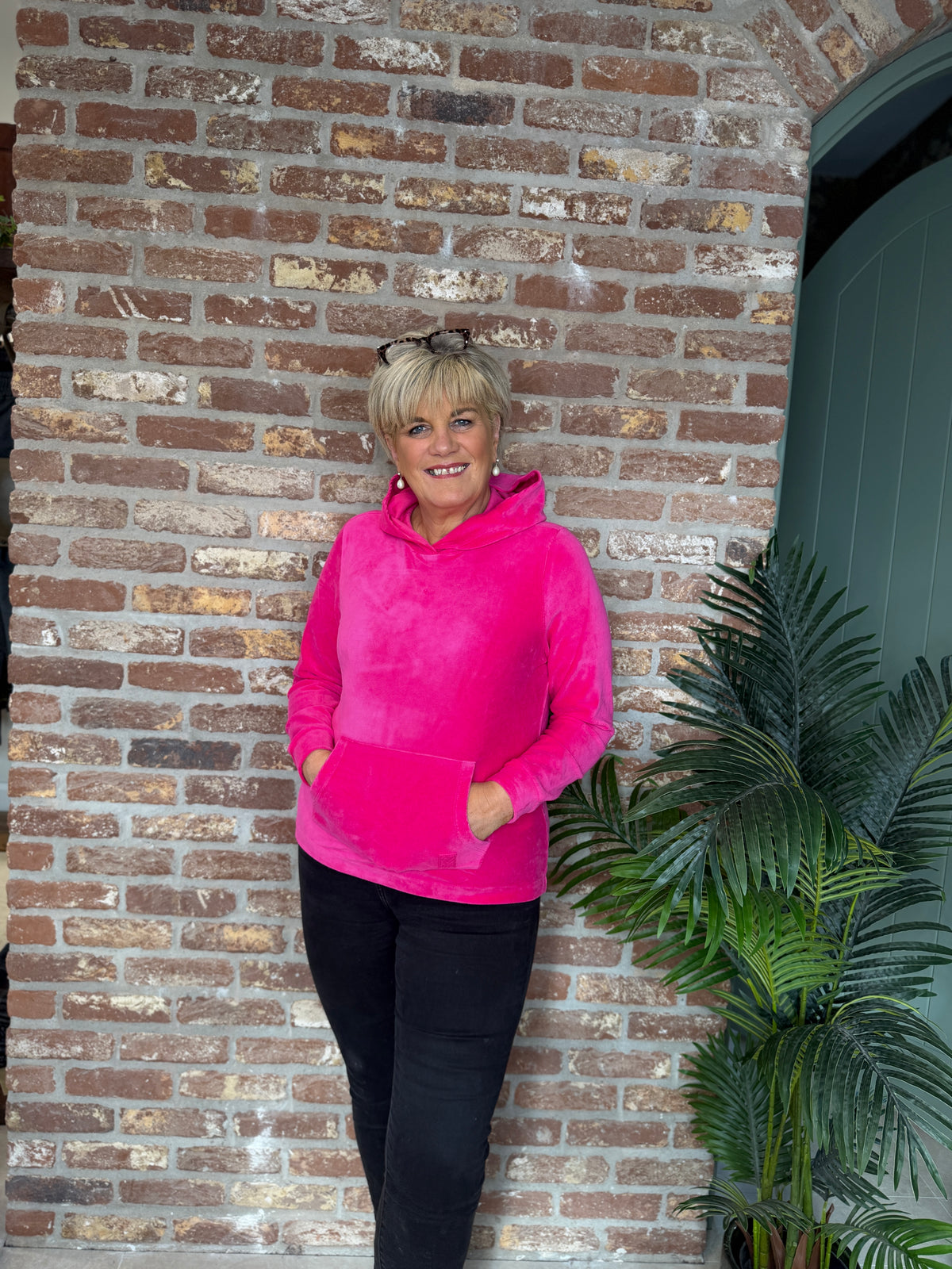 Solid cord hoodie in pink flash