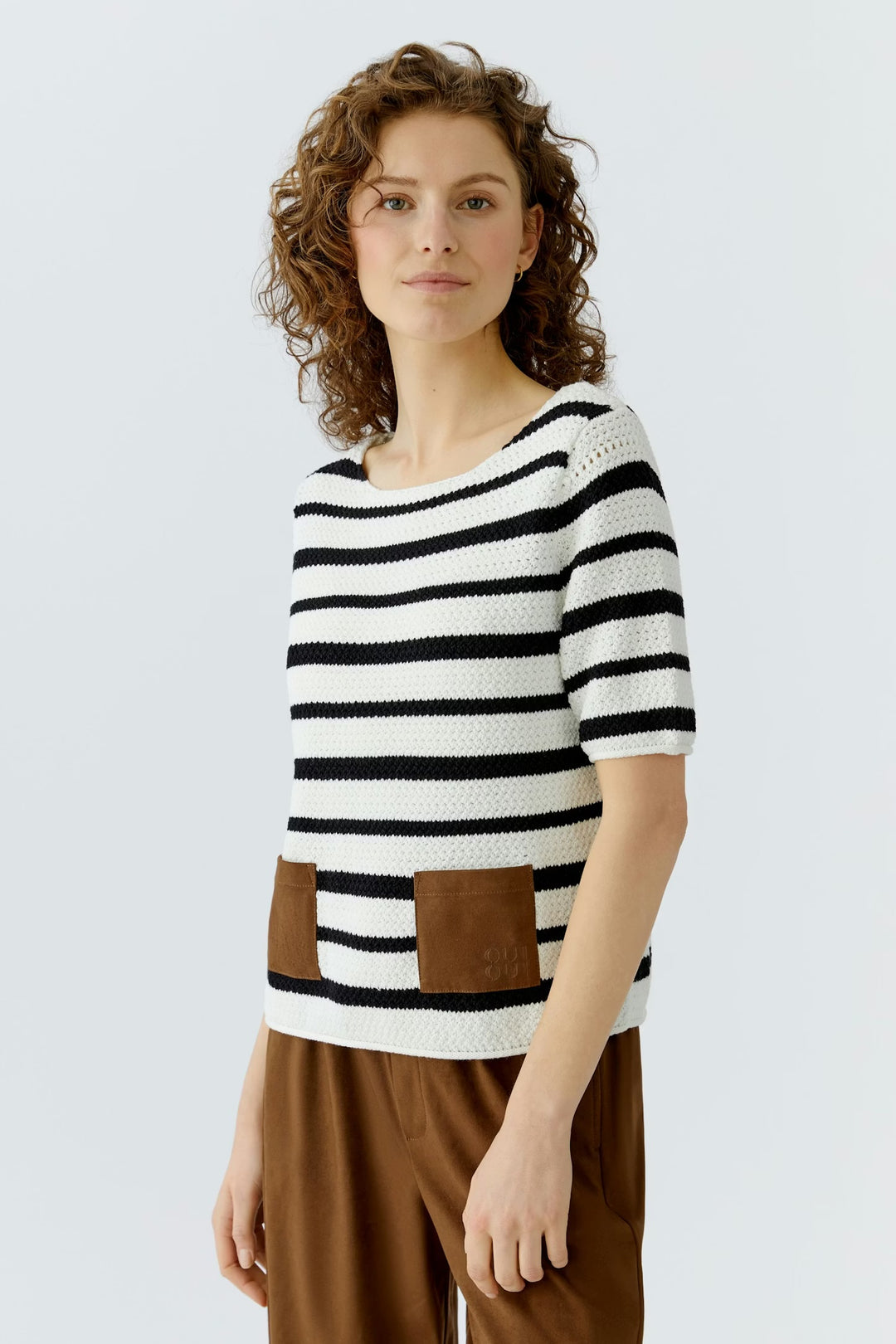 Oui Striped Pullover In White & Black
