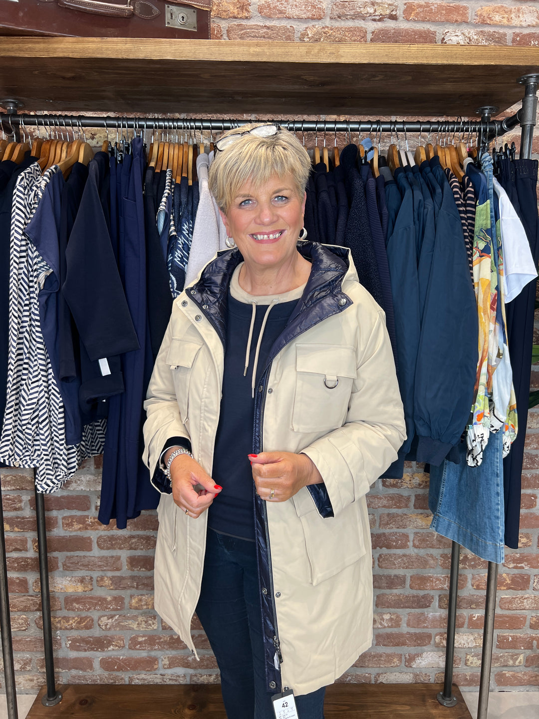 Monari Reversible Coat In Cinnamon & Navy