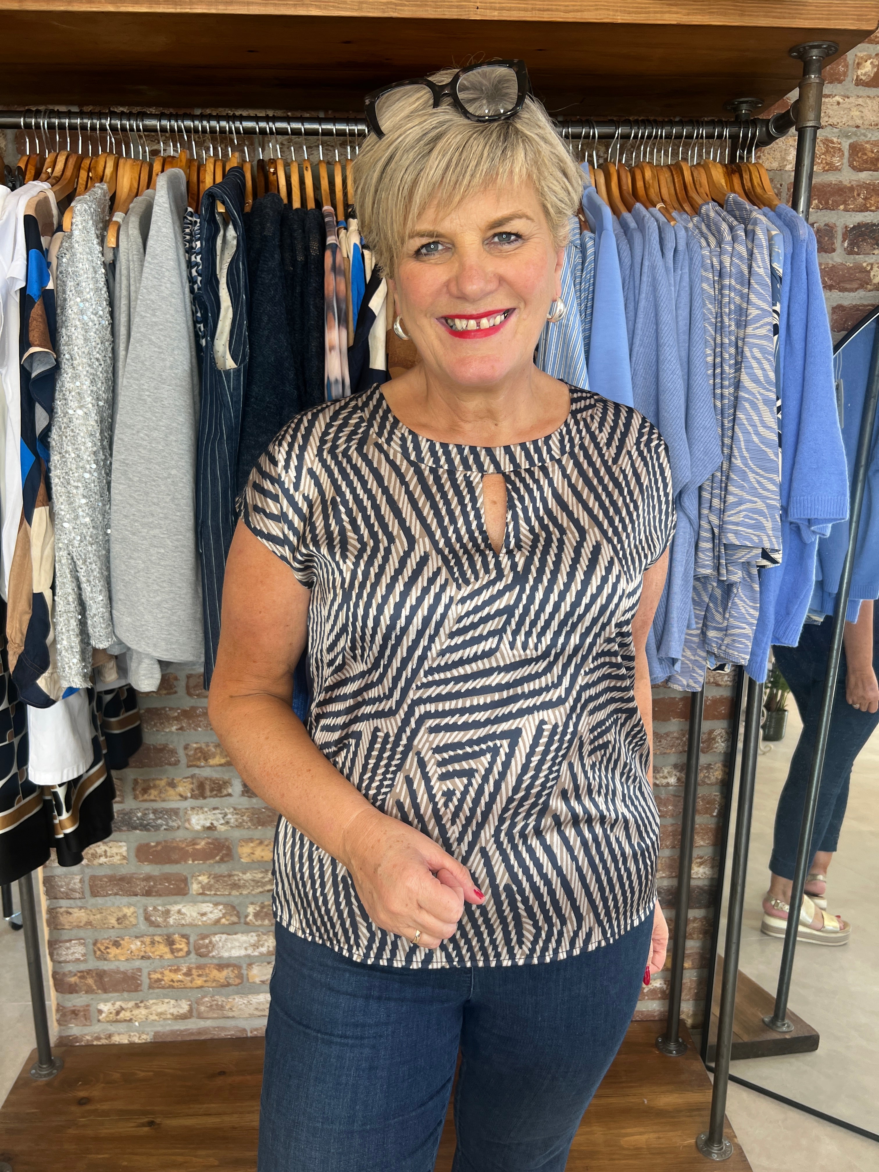 More & More Patch Strokes Blouse In Navy