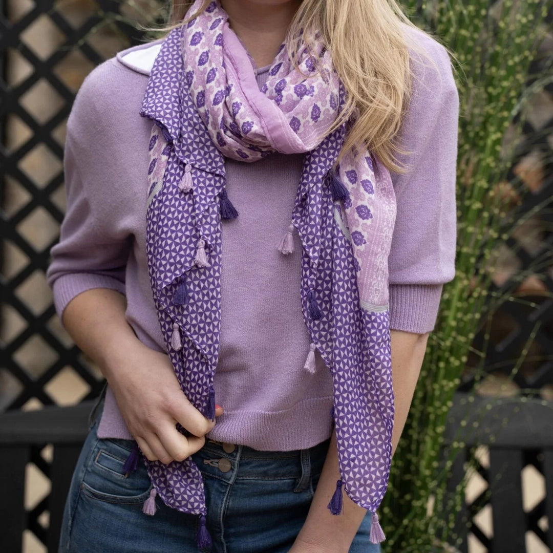 Polly Mini Triangles With Tassels Scarf In Lilac