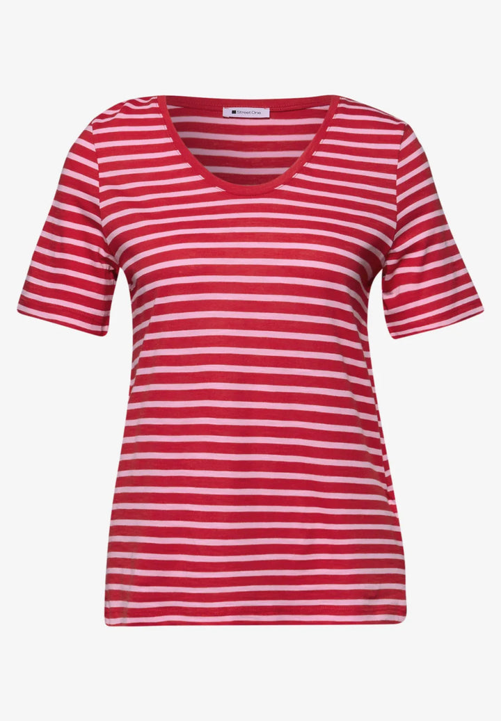 Street One Striped T-shirt In Salsa Red