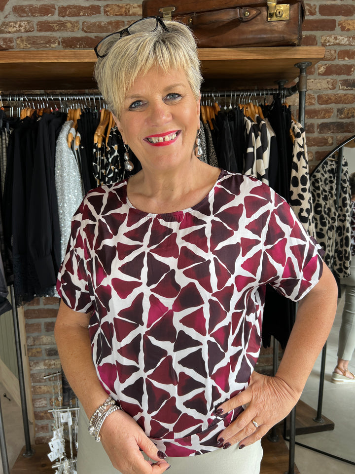 Deck By Decollage Printed Blouse In Mulberry