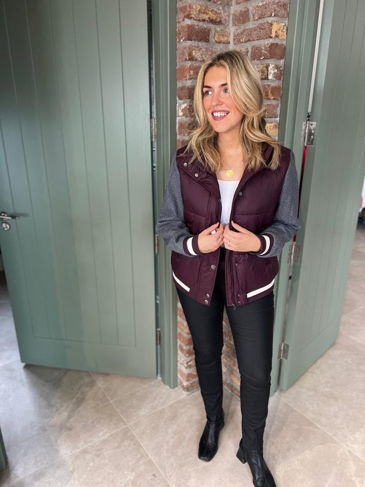 Milano Italy Padded Mix Jacket In Vino