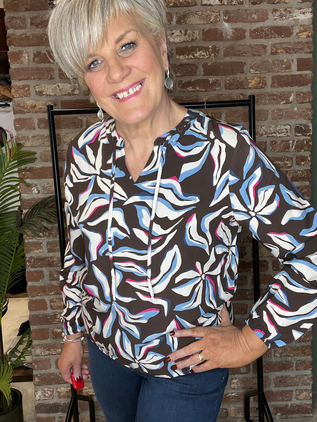 Cecil Multi Blouse With Tie In macchiato Brown