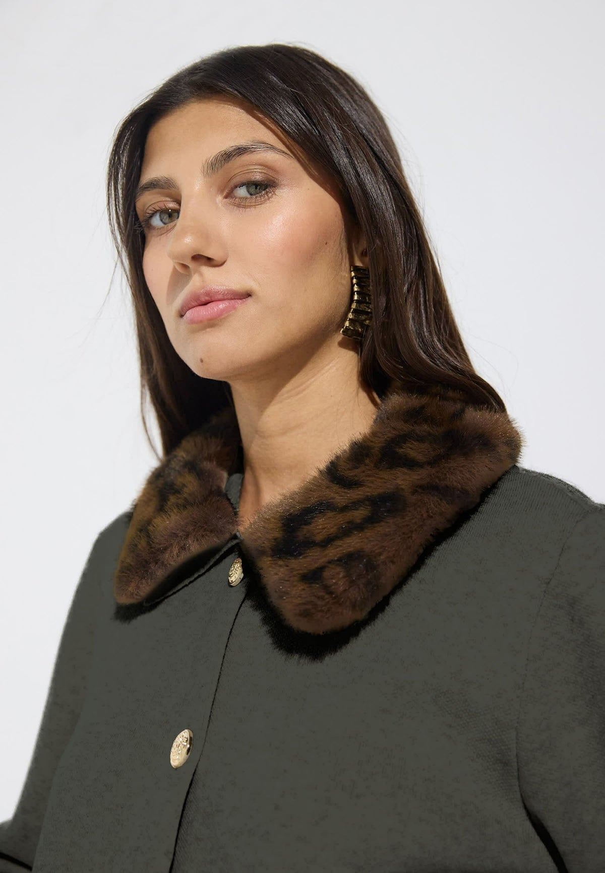 Leopard print knit jacket in khaki