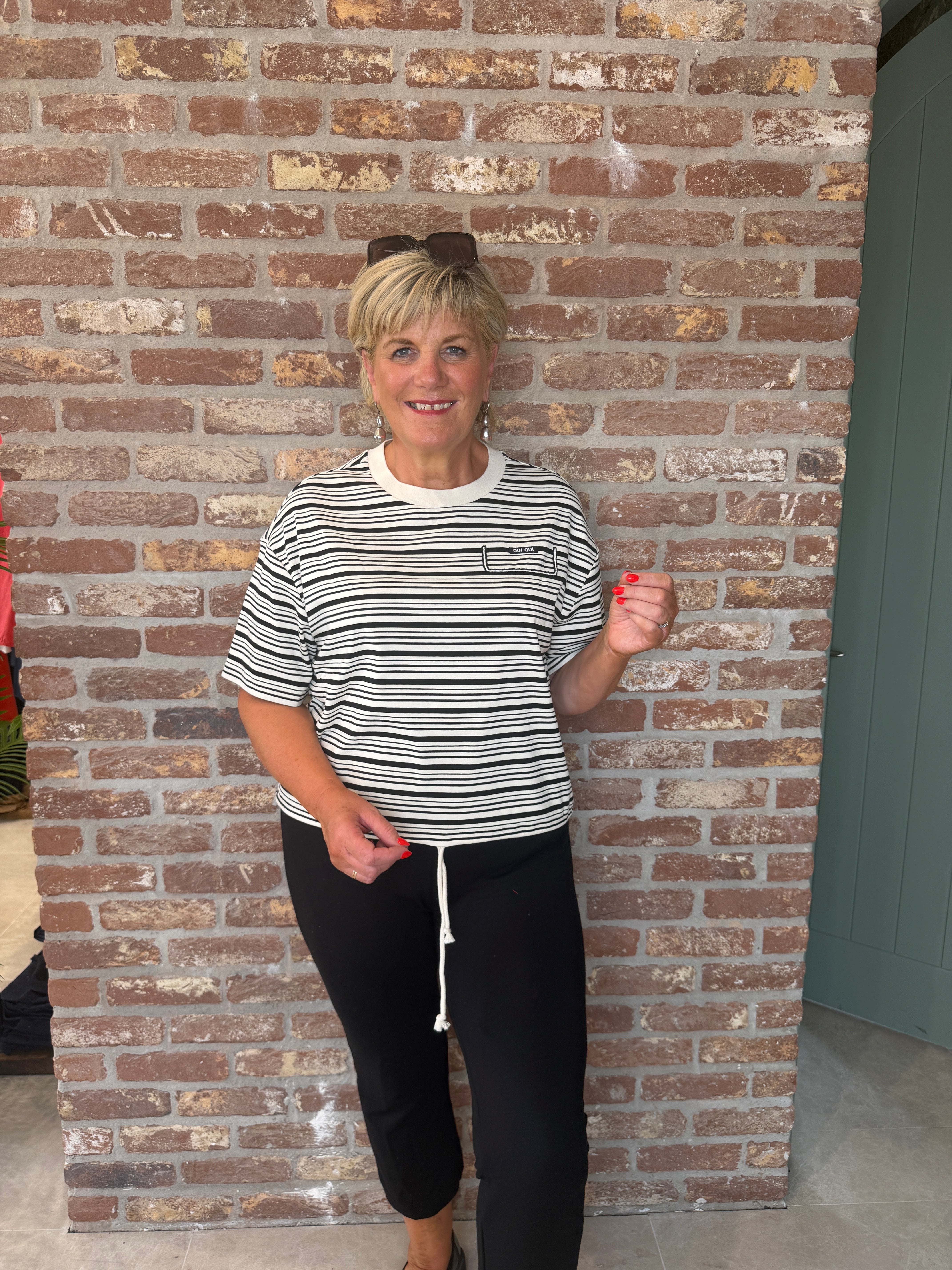 Oui Striped Short Sleeved Jumper In white & black