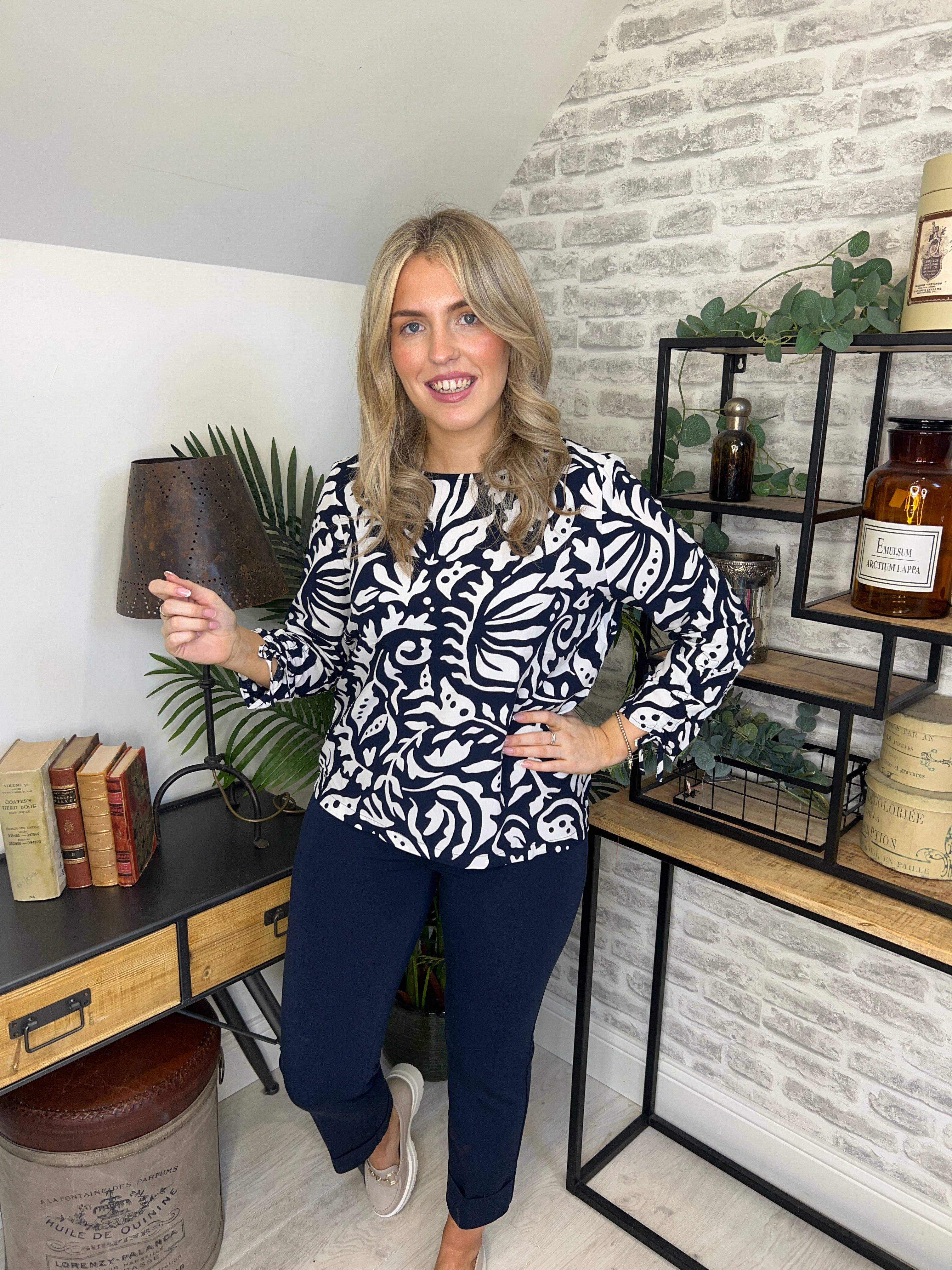 Street One Gathered Sleeve Blouse In Deep Blue