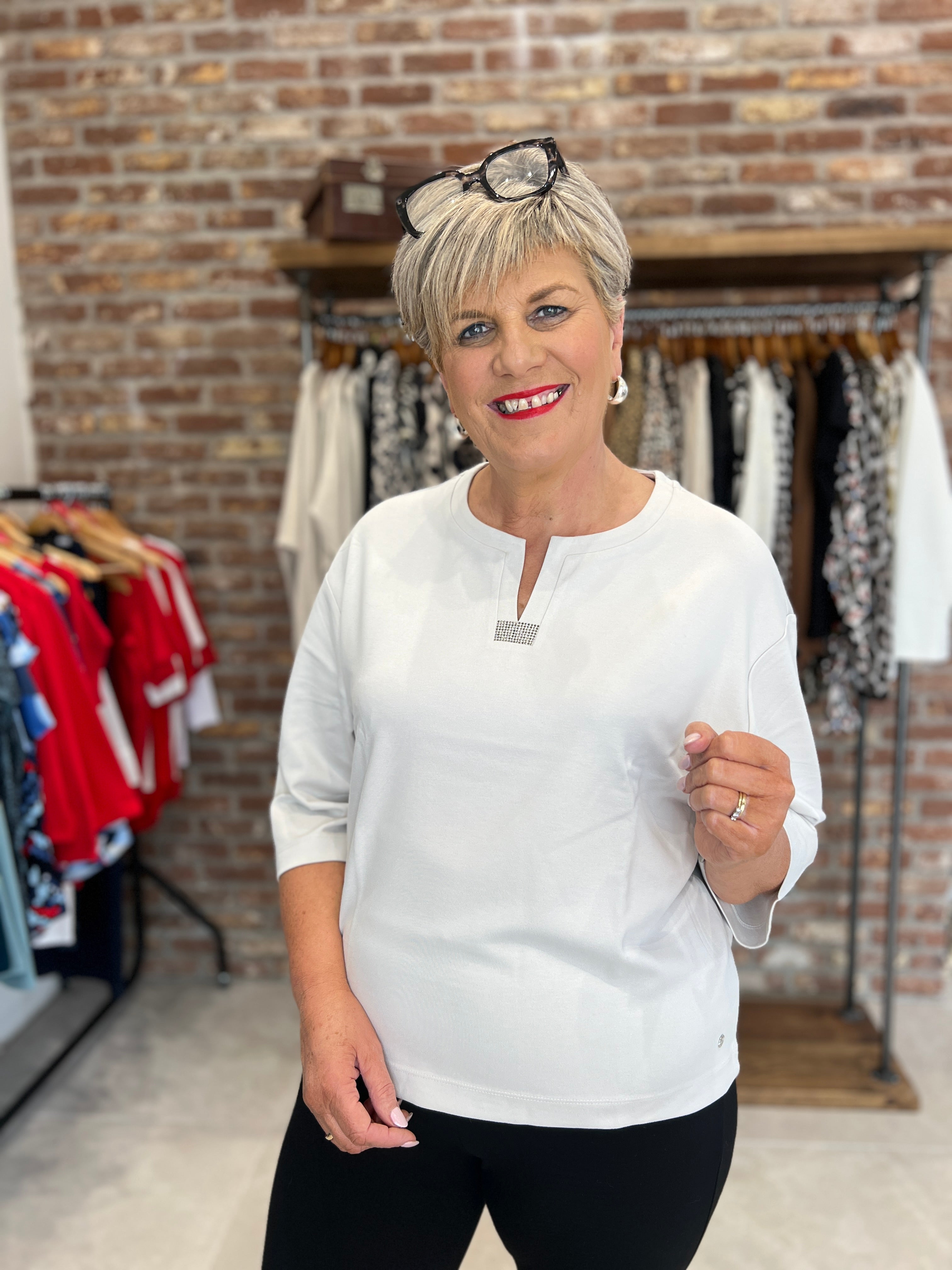 Monari Sweatshirt With Rhinestones In Oat Milk