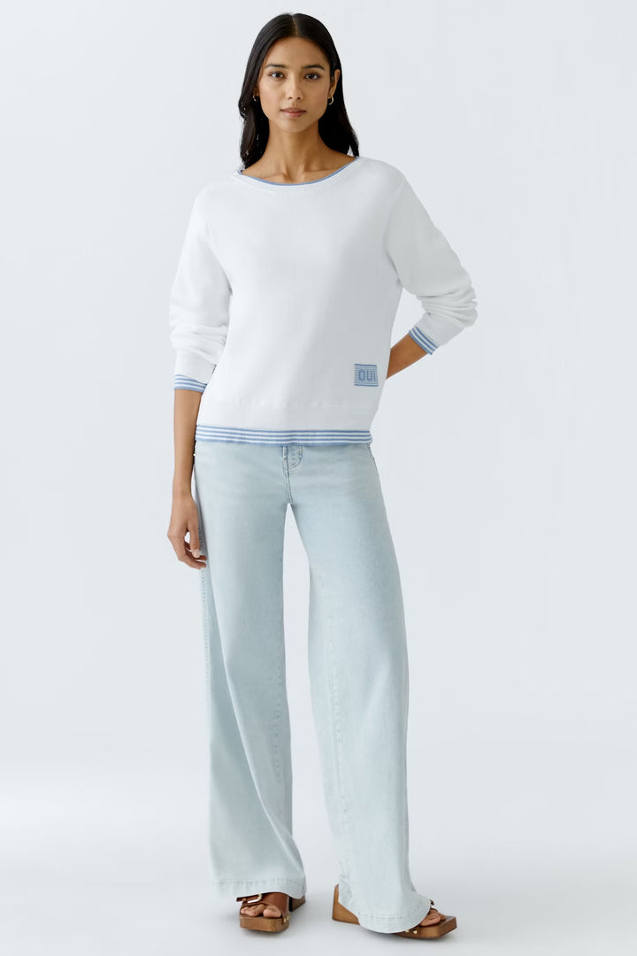 Oui Stripe Layered Pullover In Blue & White