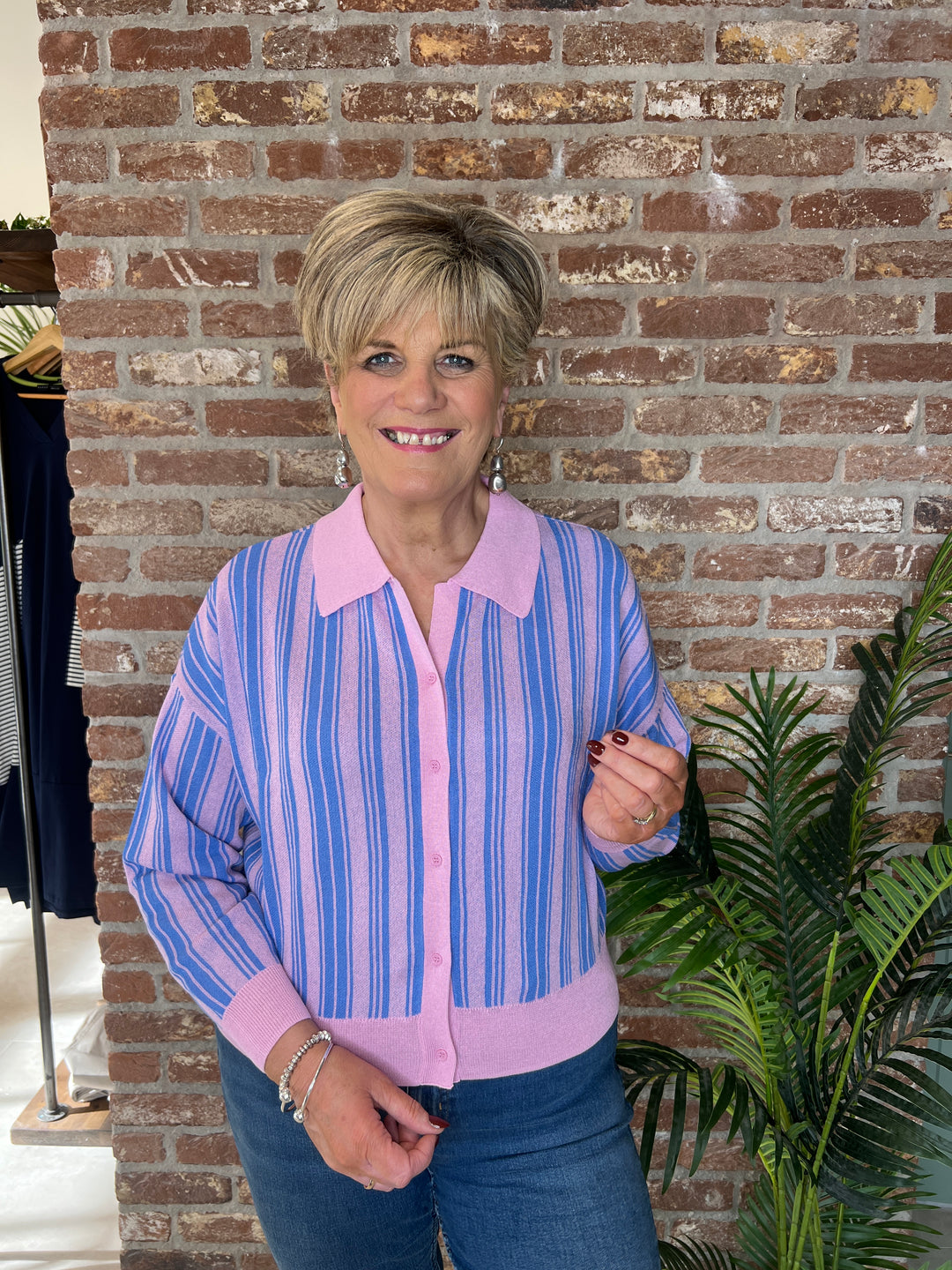 Culture Striped Cardigan In Pink & Blue