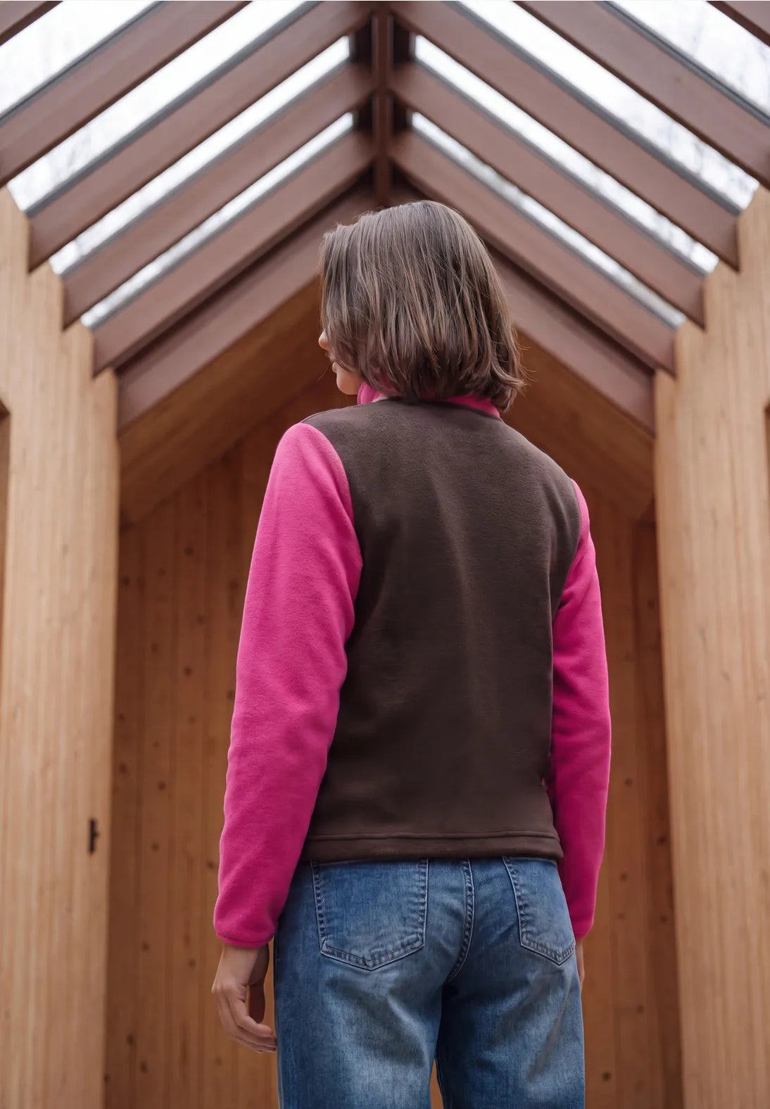 Colour block fleece in pink flash