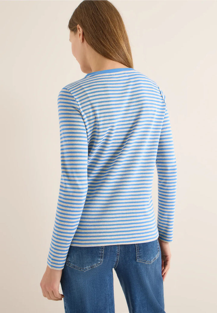 Cecil Basic Striped Top In Fountain Blue