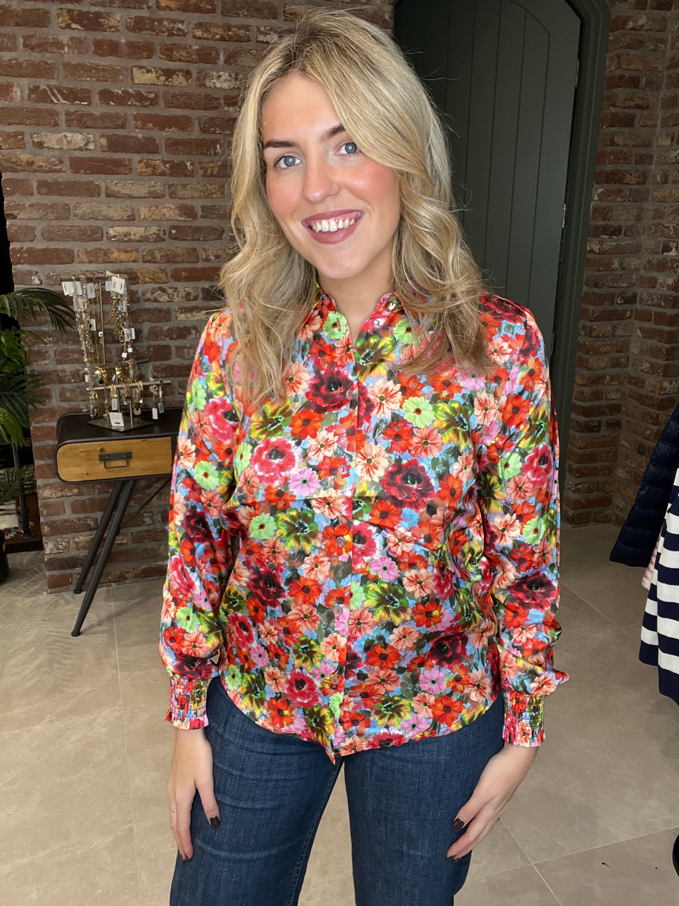 Nümph Numista Floral Shirt In Fiery Red