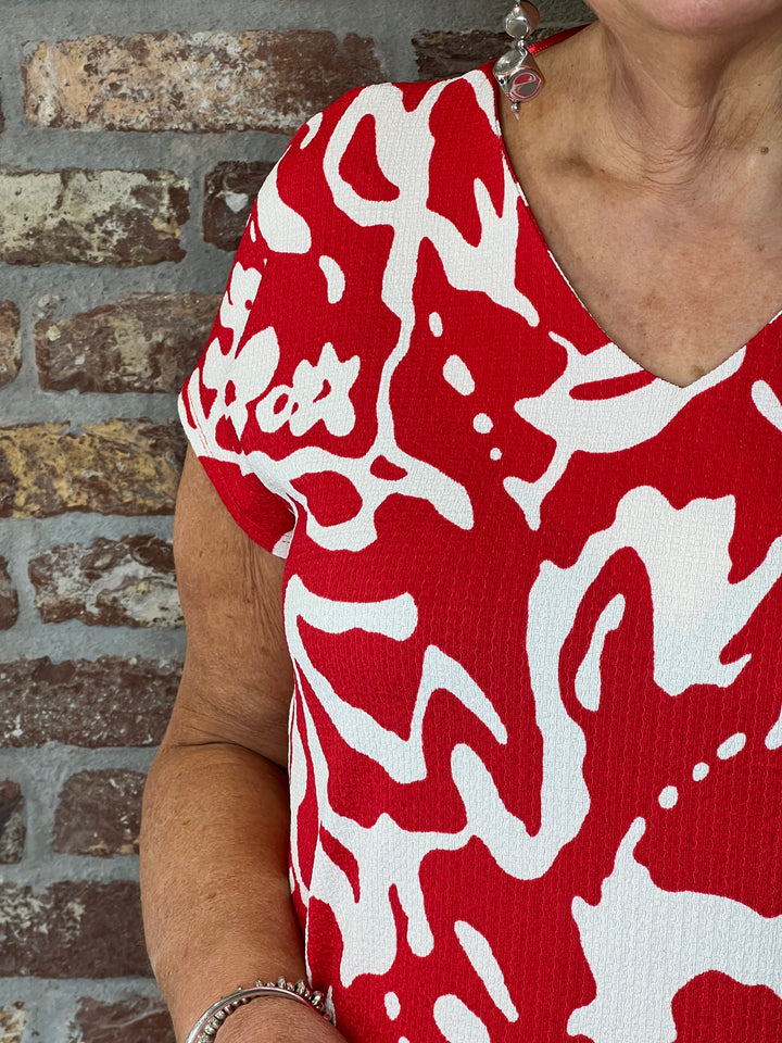 Street One V-neck floral top In Salsa Red