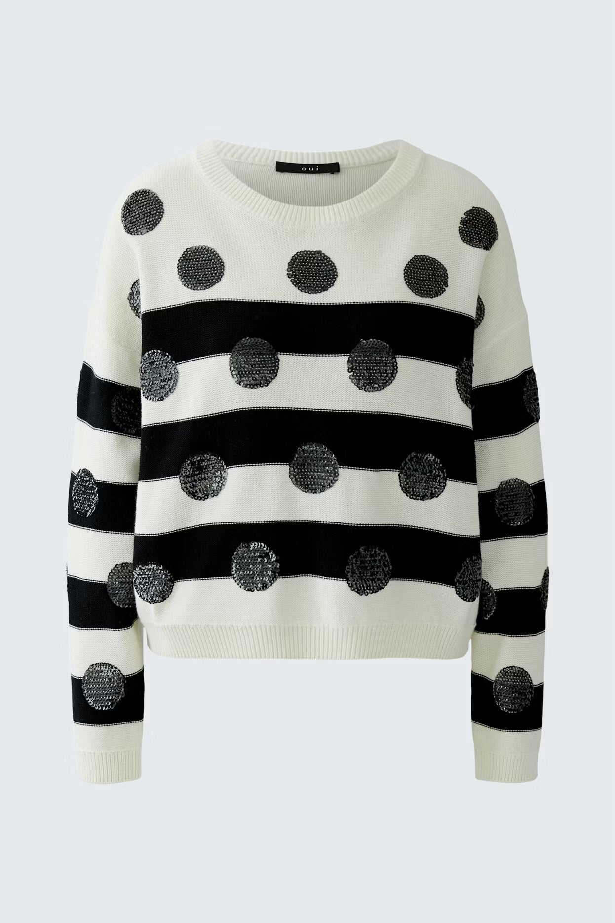 Oui sequin dots patterned jumper in white & black
