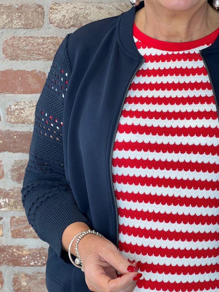 Street One Jacket with knitted sleeve In Navy