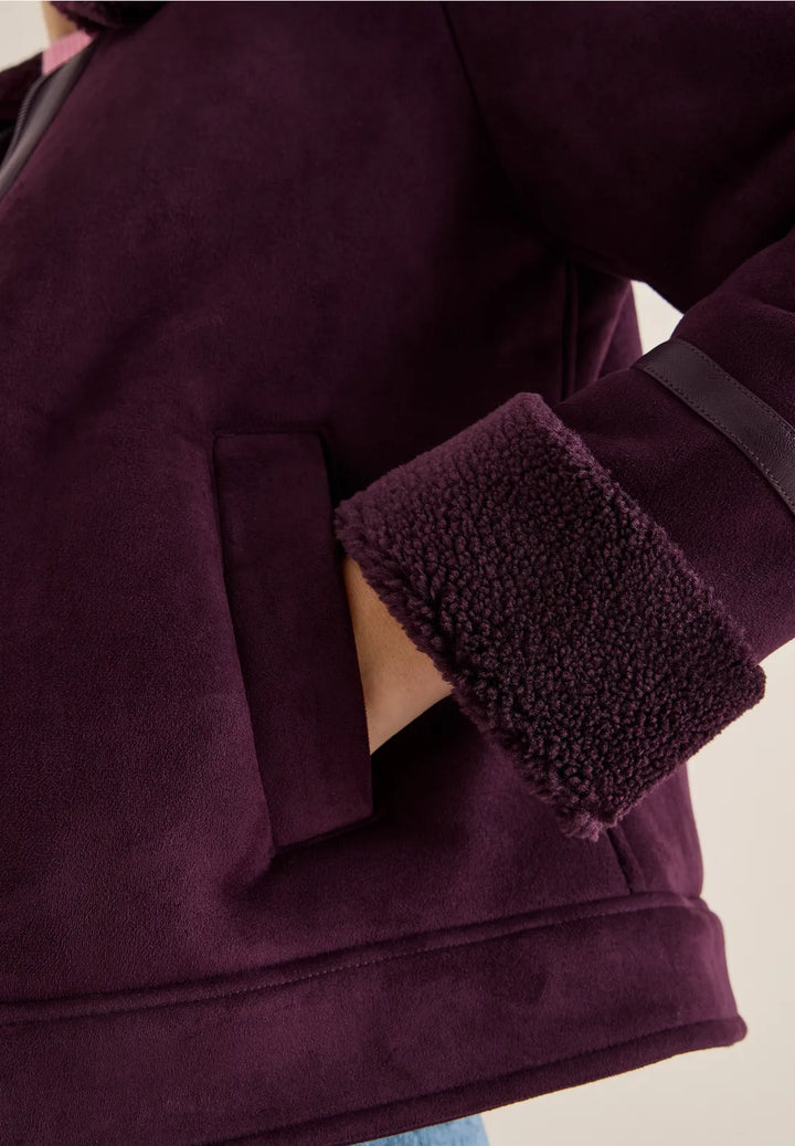 Cecil Velour Jacket In Eggplant Red