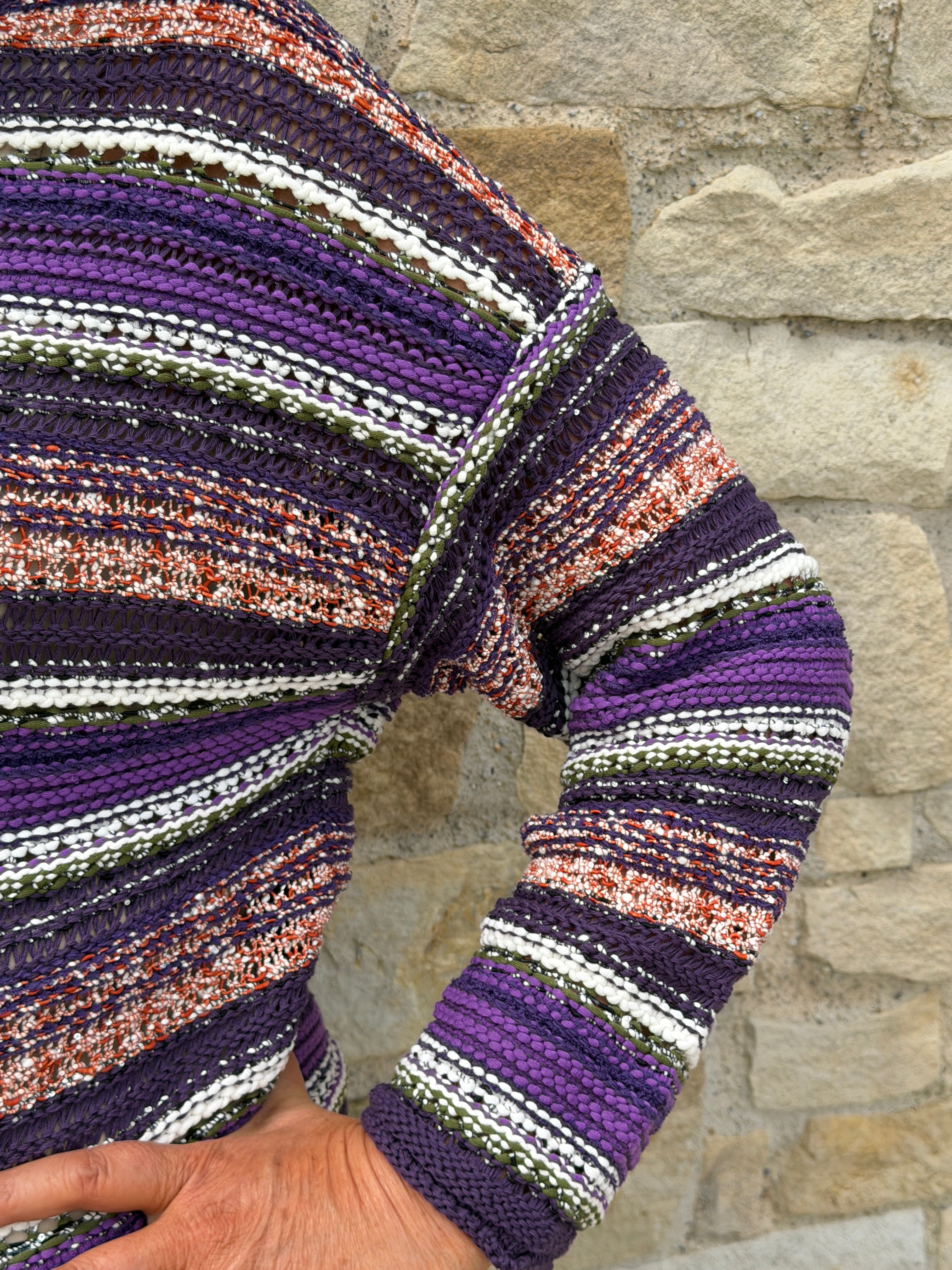 Oui Knit Pullover In Dark Violet Orange