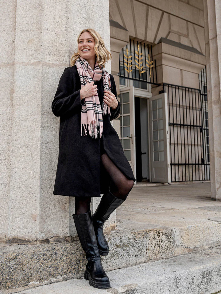 Cashmink Plaid Patterned Scarf In Rose