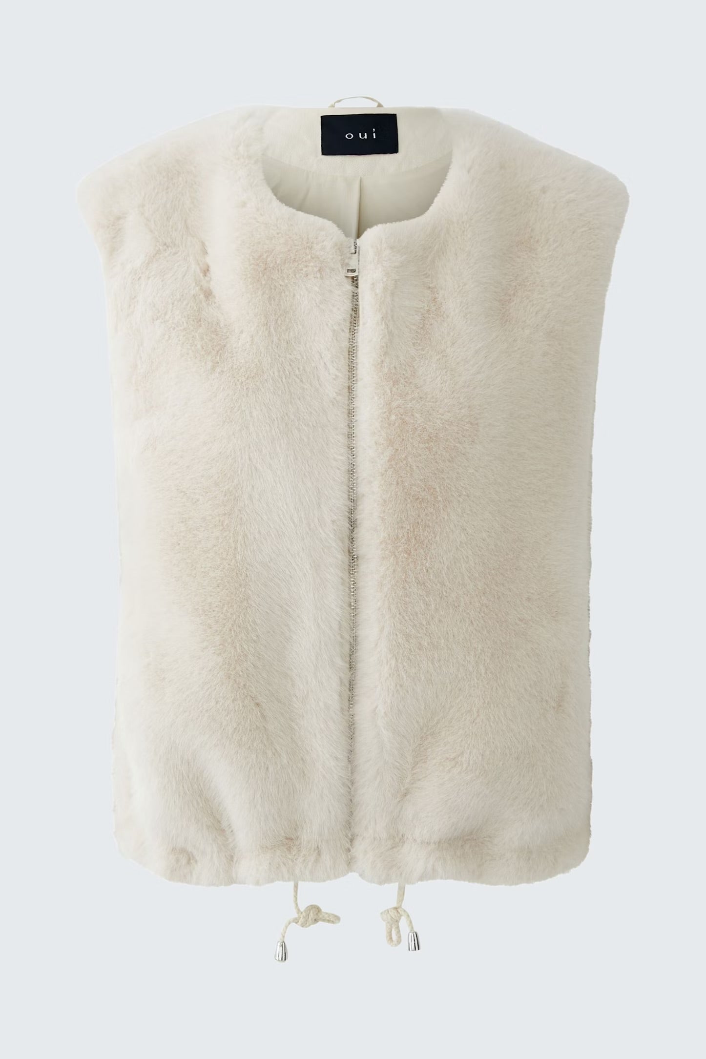 Oui Faux Fur Waistcoat In Whitecap Grey