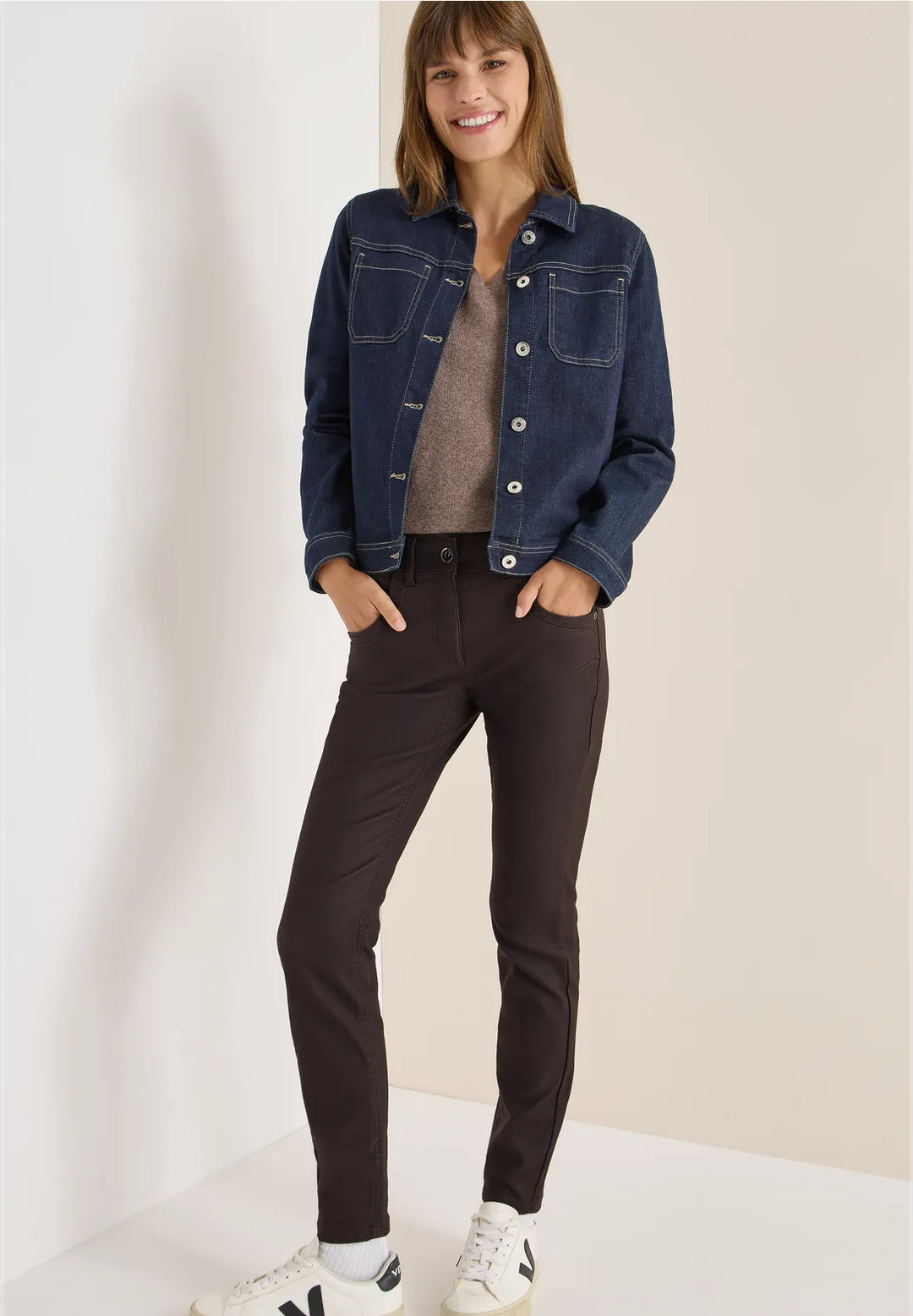 Cecil Toronto Coated Jeans In Tartufo Brown