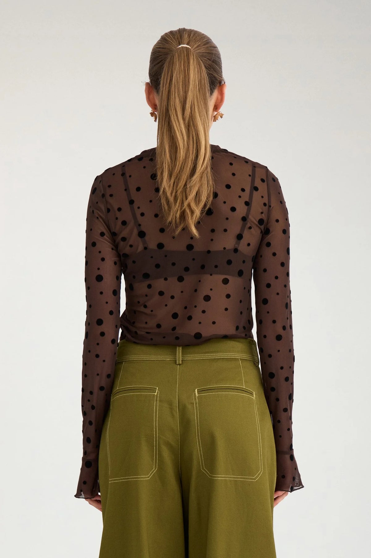 Nuevita spot mesh top in chocolate plum