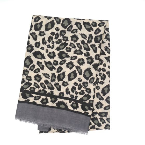 Amelia Leopard Print Scarf In Grey