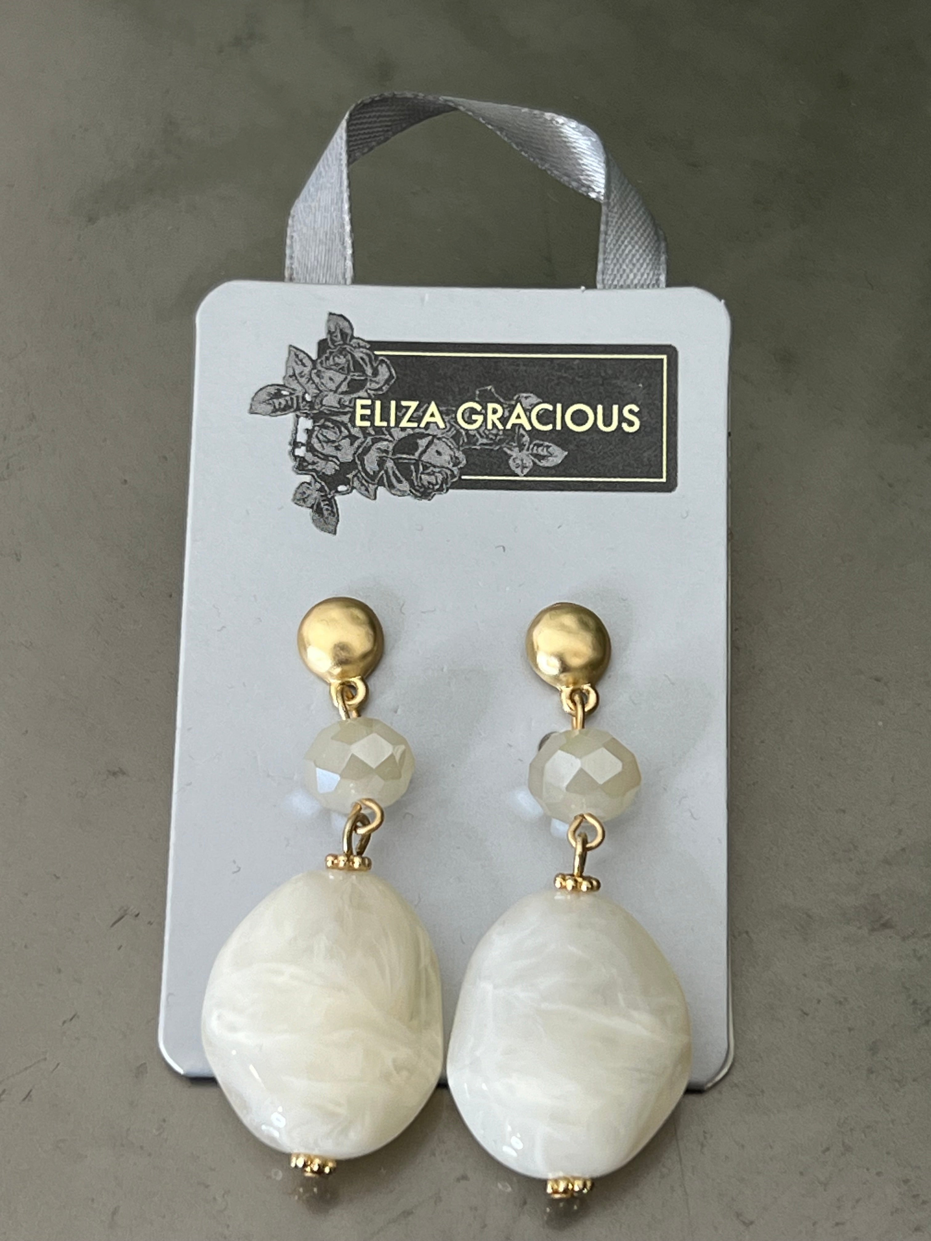 Eliza Gracious Glass Beaded Dropper Earrings In cream