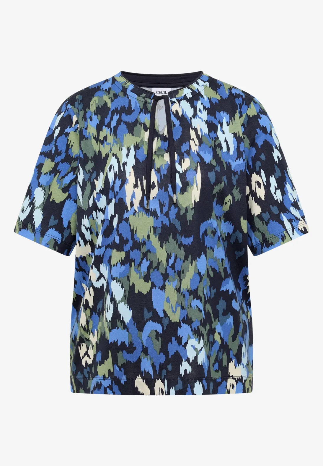 Cecil Patterned T-shirt With Toggles In Urban Dark Blue