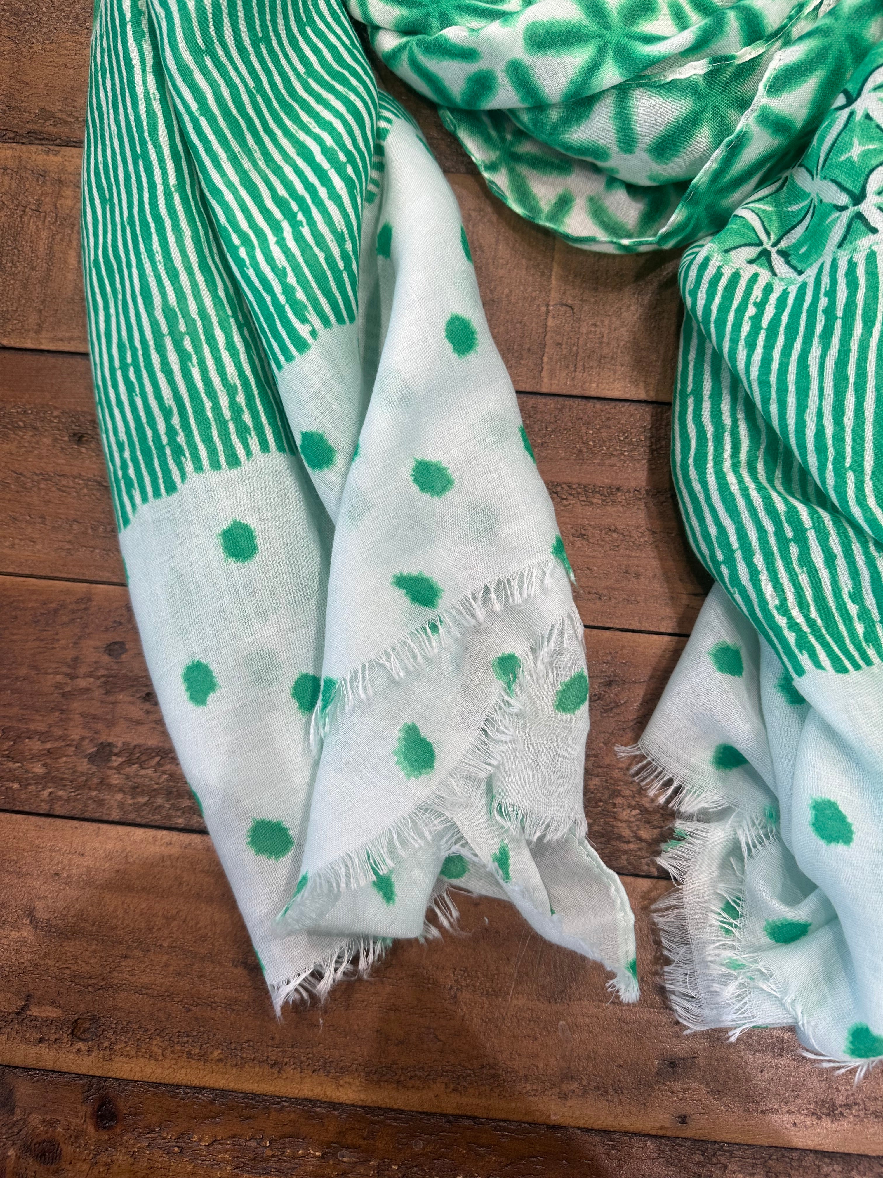 Polly Spots & Stripes Scarf In Green