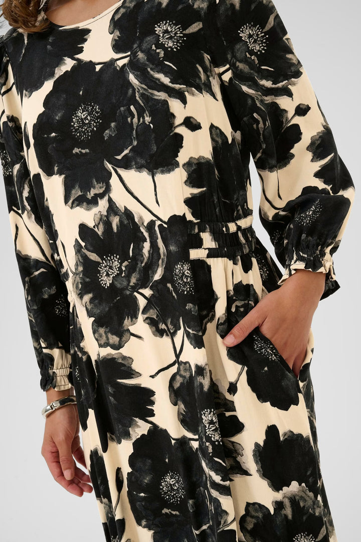 Culture Floral Pattern Dress In Black & Off White