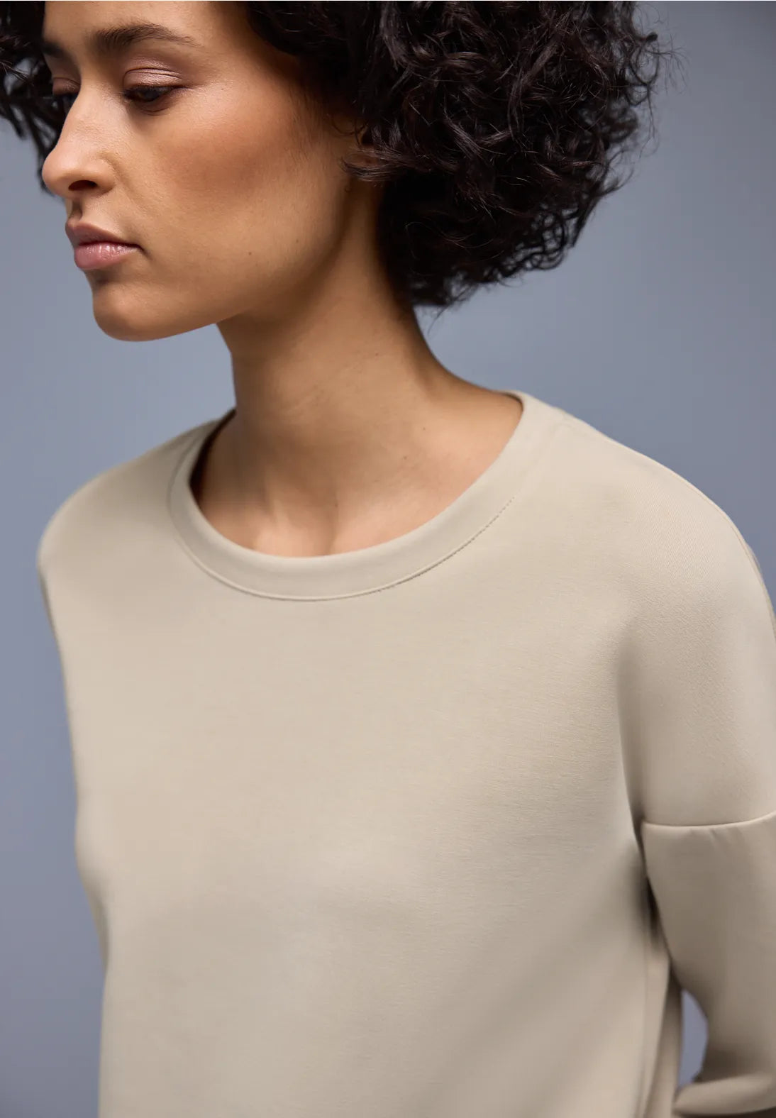 Street One sweatshirt With Stripe In Cotton Beige