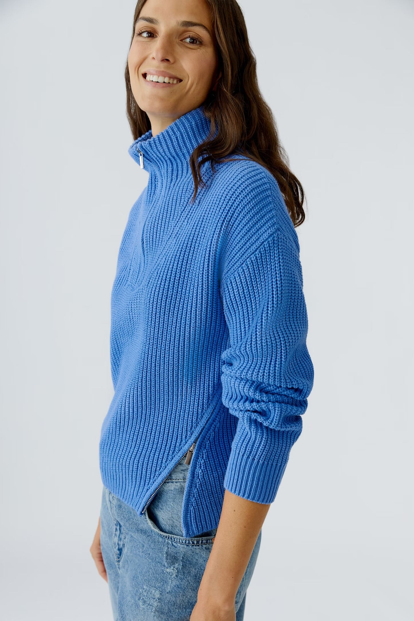 Oui 3/4 Zipped Pullover In Blue