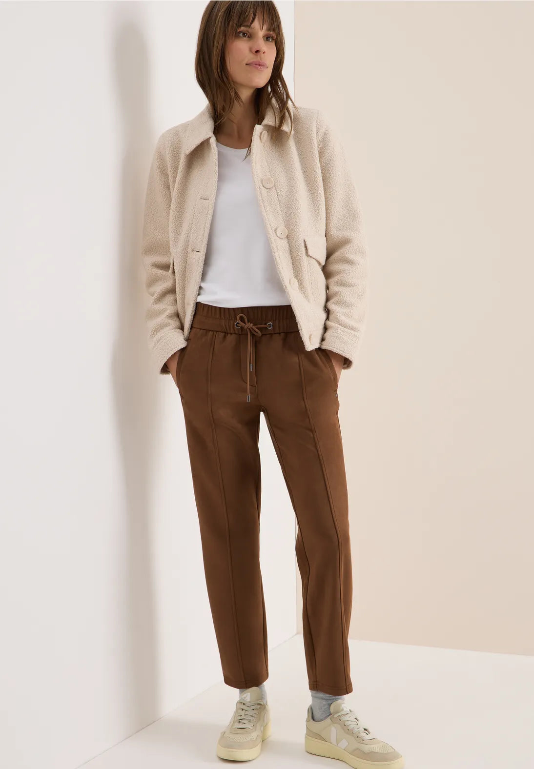 Cecil Tracey Suedette Trousers In Mocha Caramel