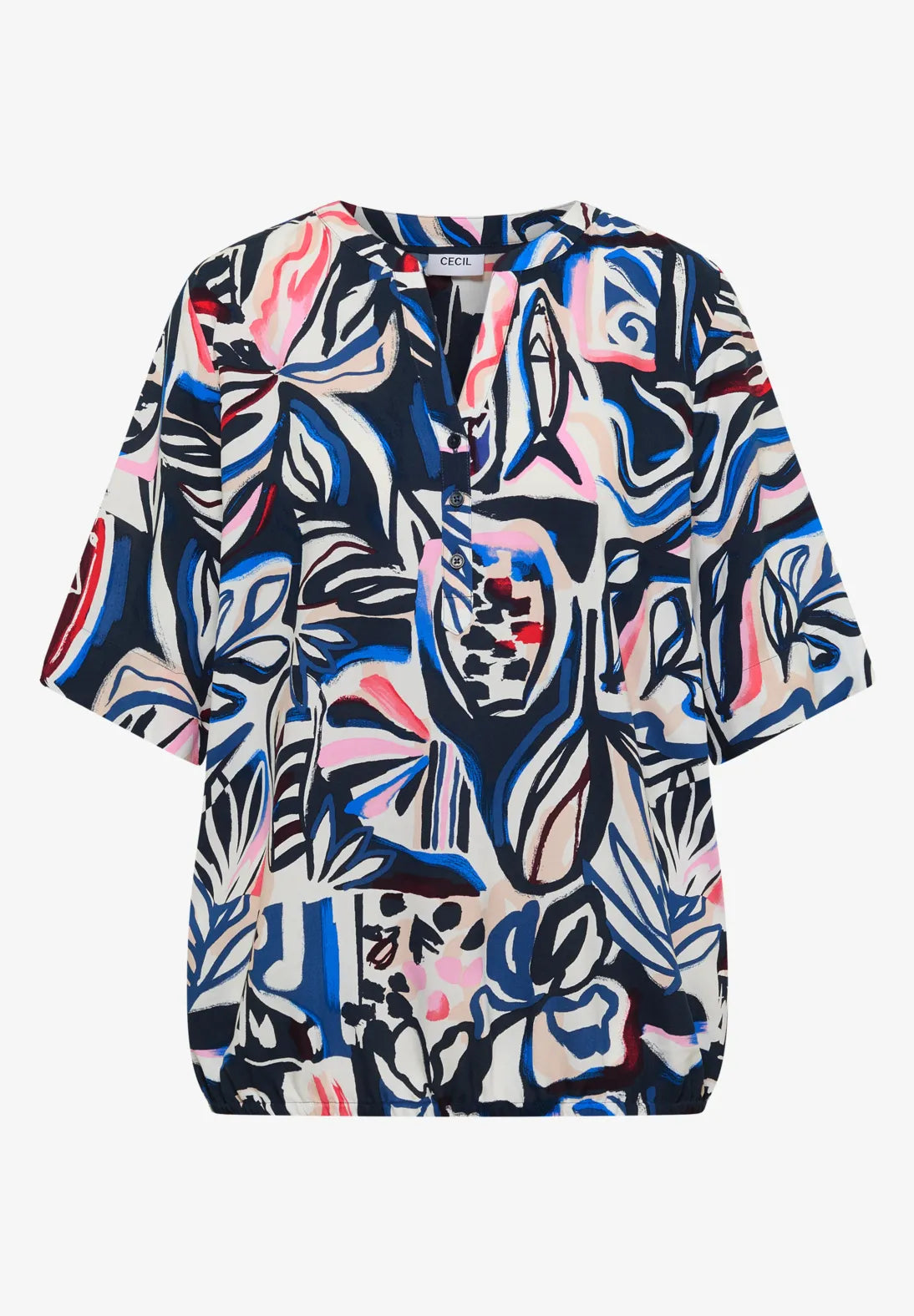 Cecil split neck print blouse In Universal Blue