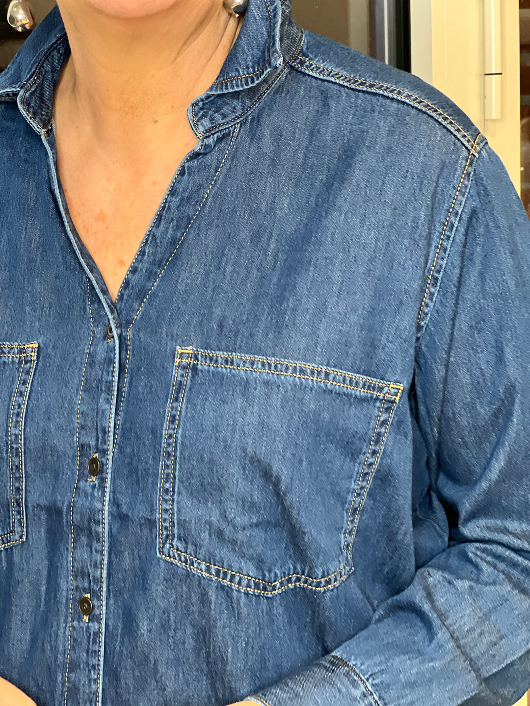 Culture Denim Shirt In Dark Blue Wash