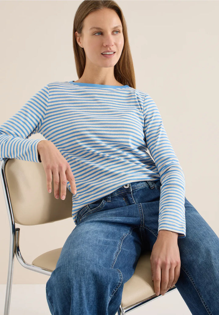 Cecil Basic Striped Top In Fountain Blue