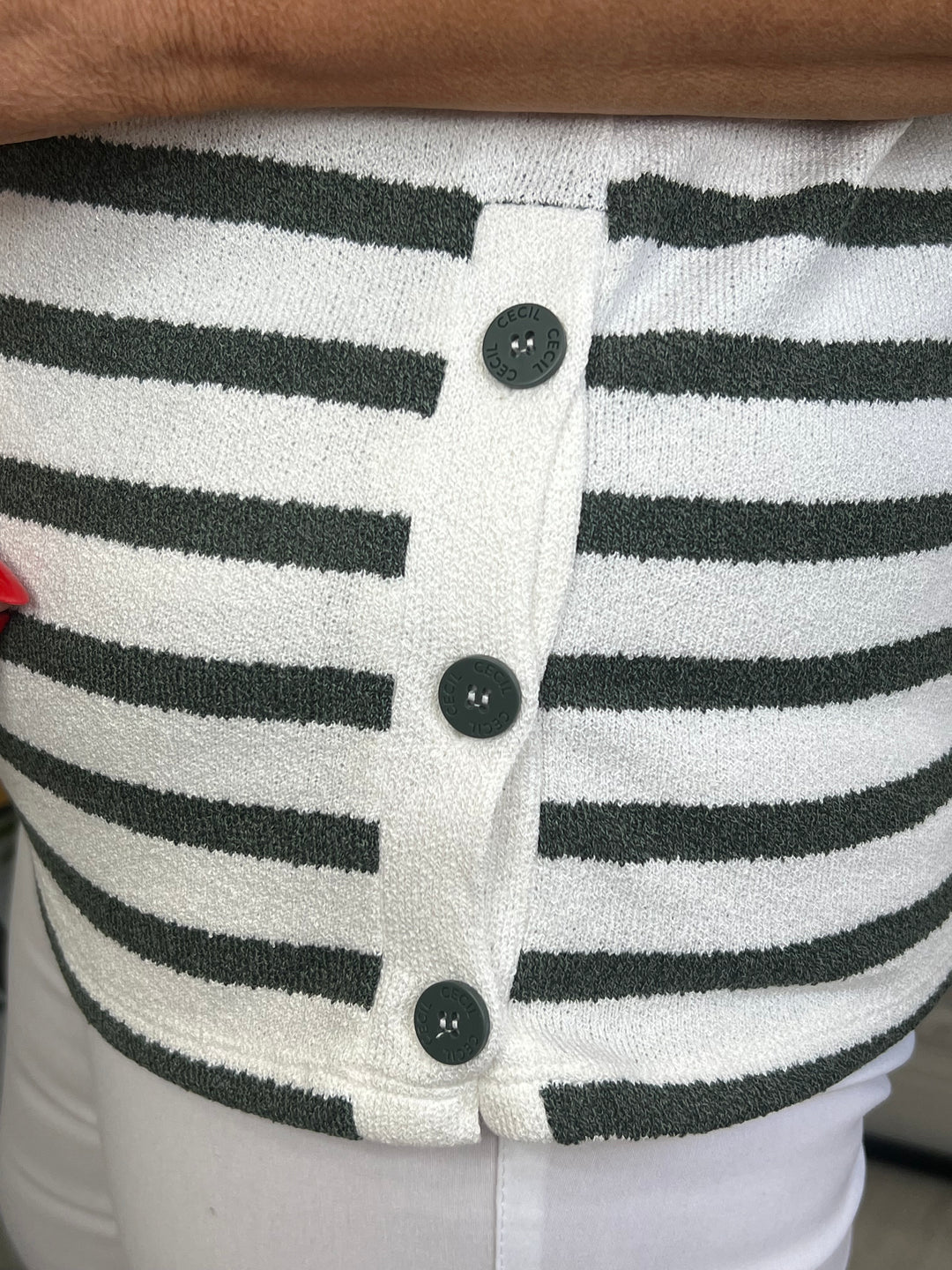 Cecil Striped Buttoned T-Shirt In Vanilla White