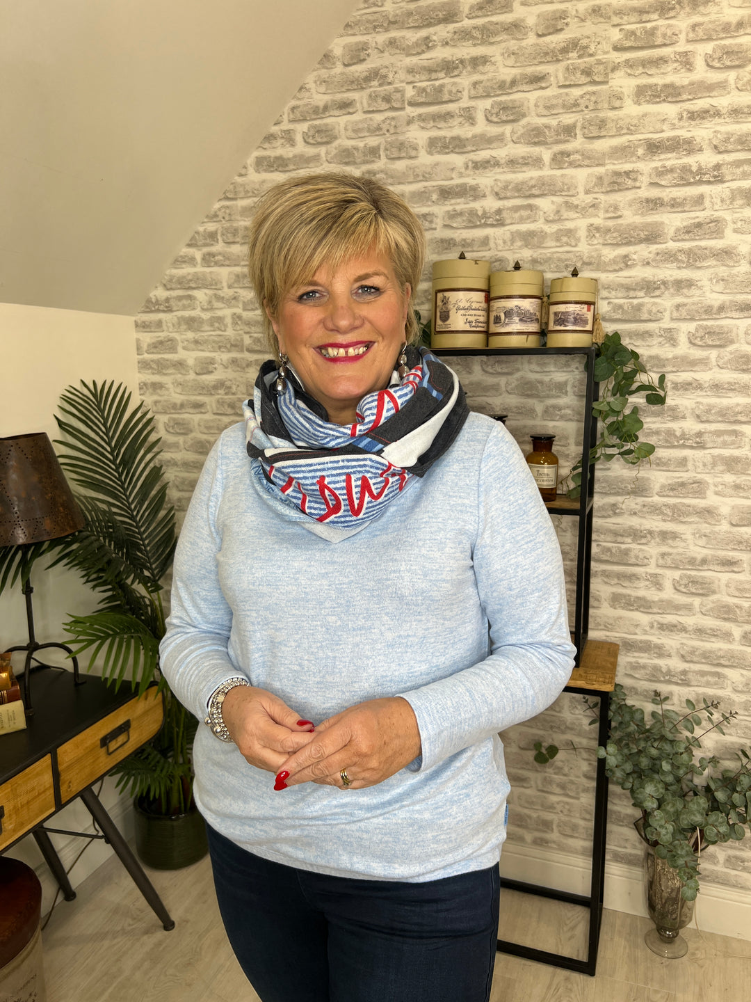 Cecil Melange Jumper With Collar In Light Blue