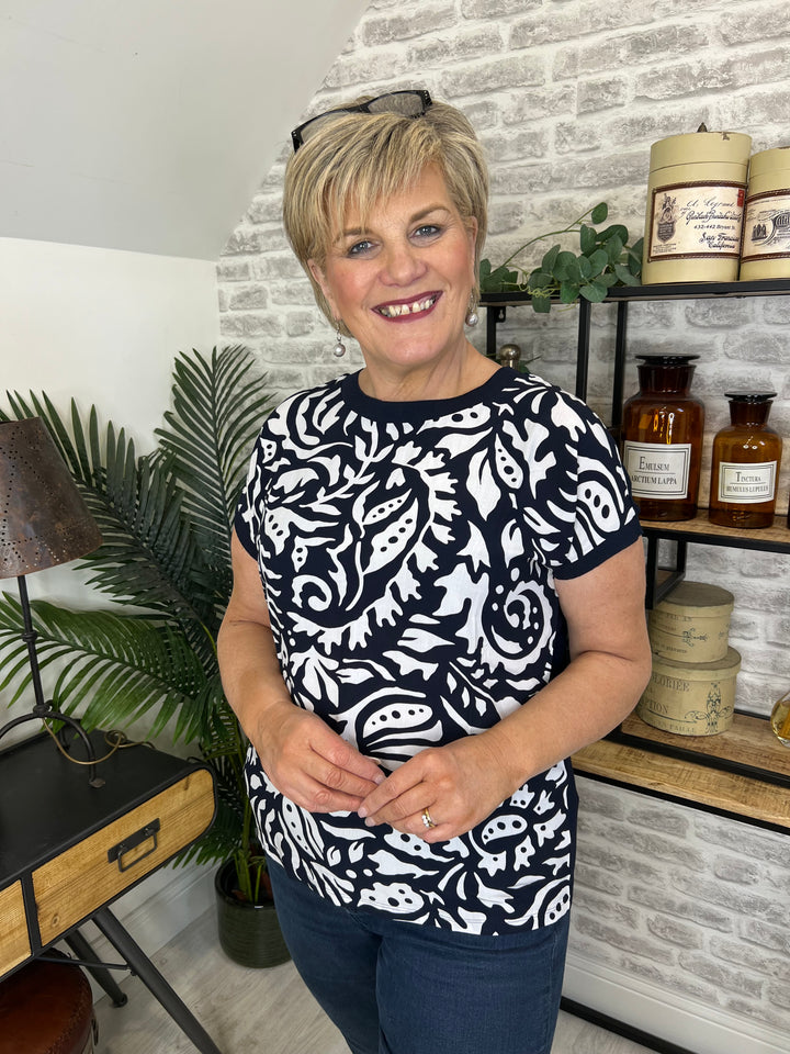 Street One Material Mix T-Shirt In Deep Blue