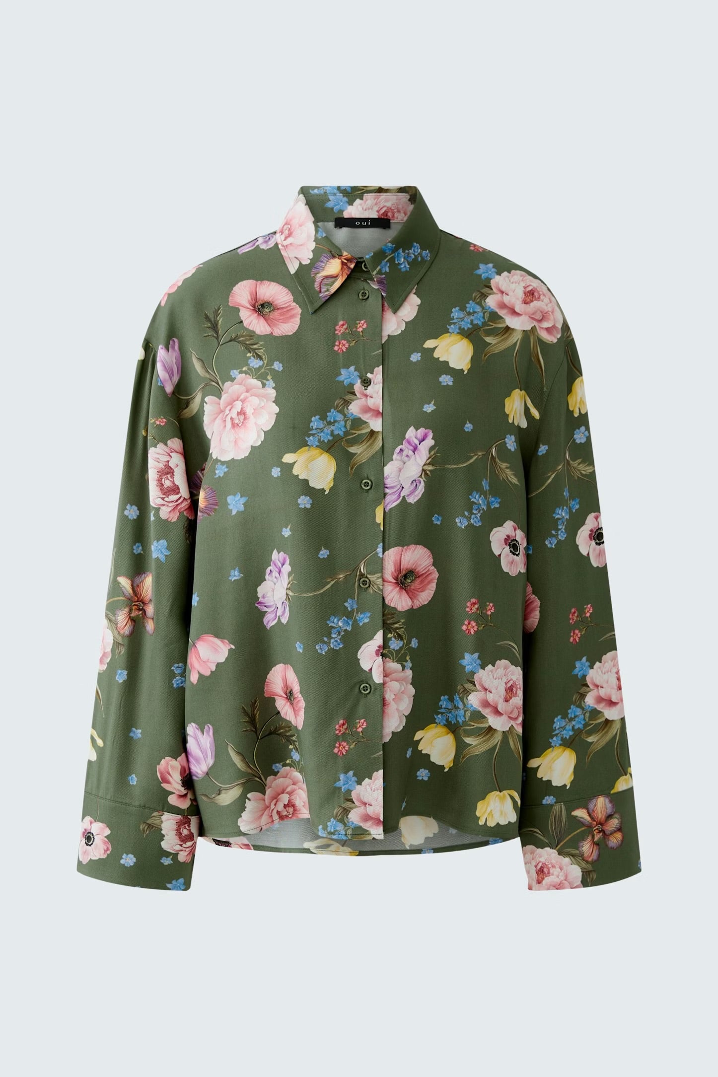 Oui Floral Blouse In khaki & Pink