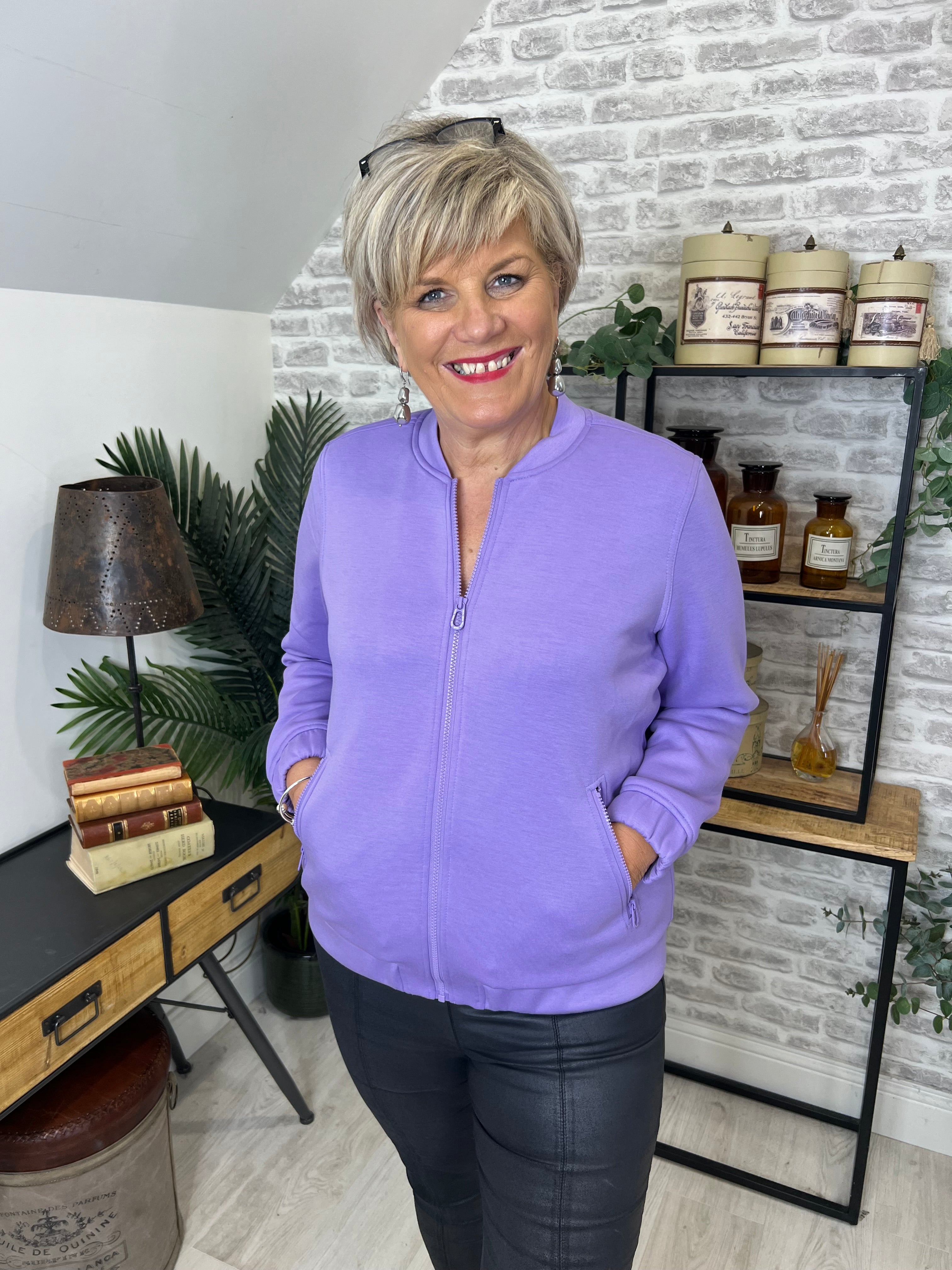 Cecil Scuba Zipped Jacket In Lilac