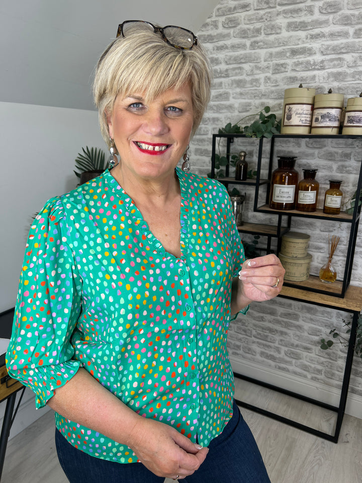 Sugarhill Brighton Vivi Frill Blouse In Green Multi