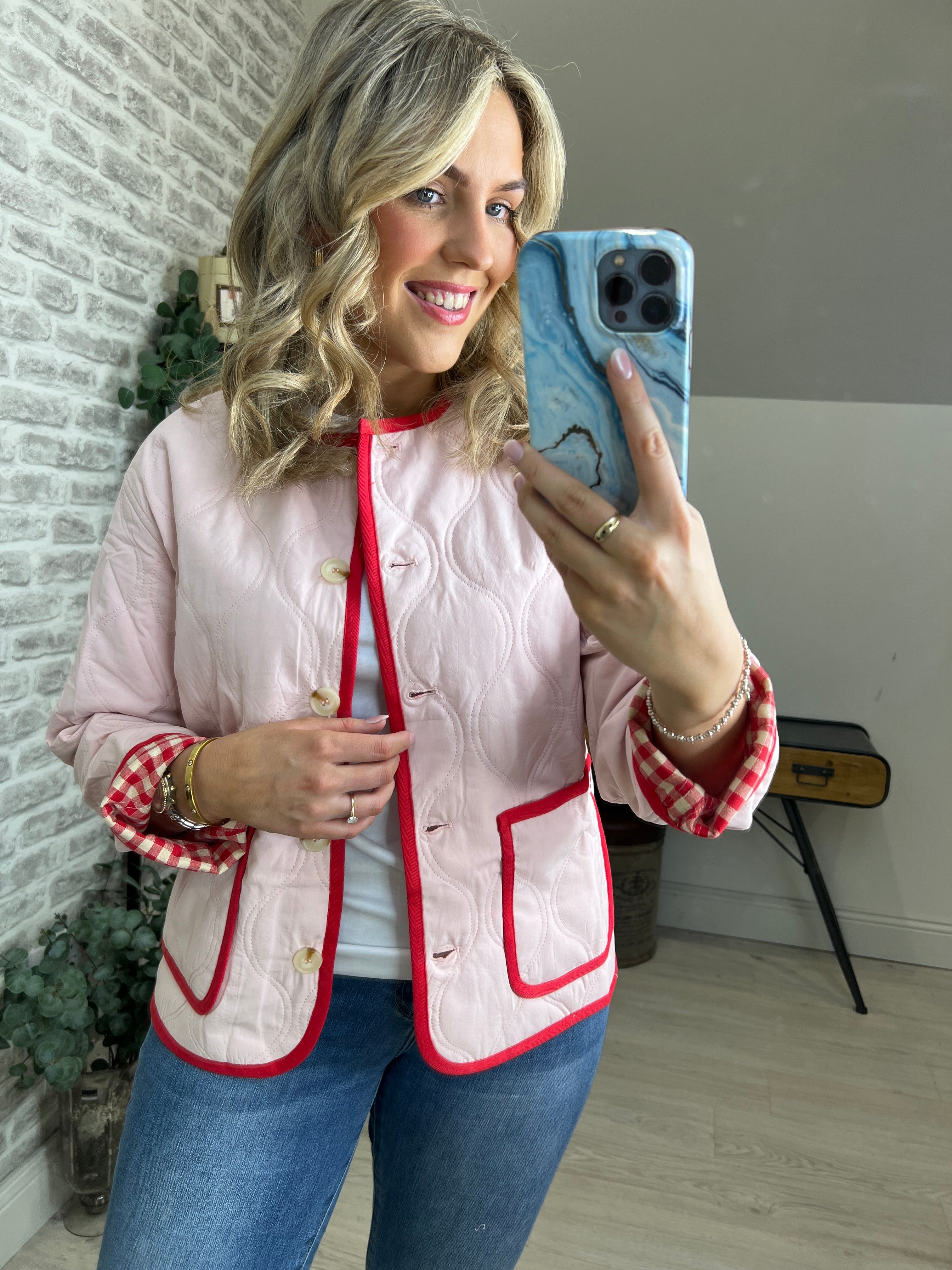 FRNCH Quilted Reversible Jacket In Pink Multi