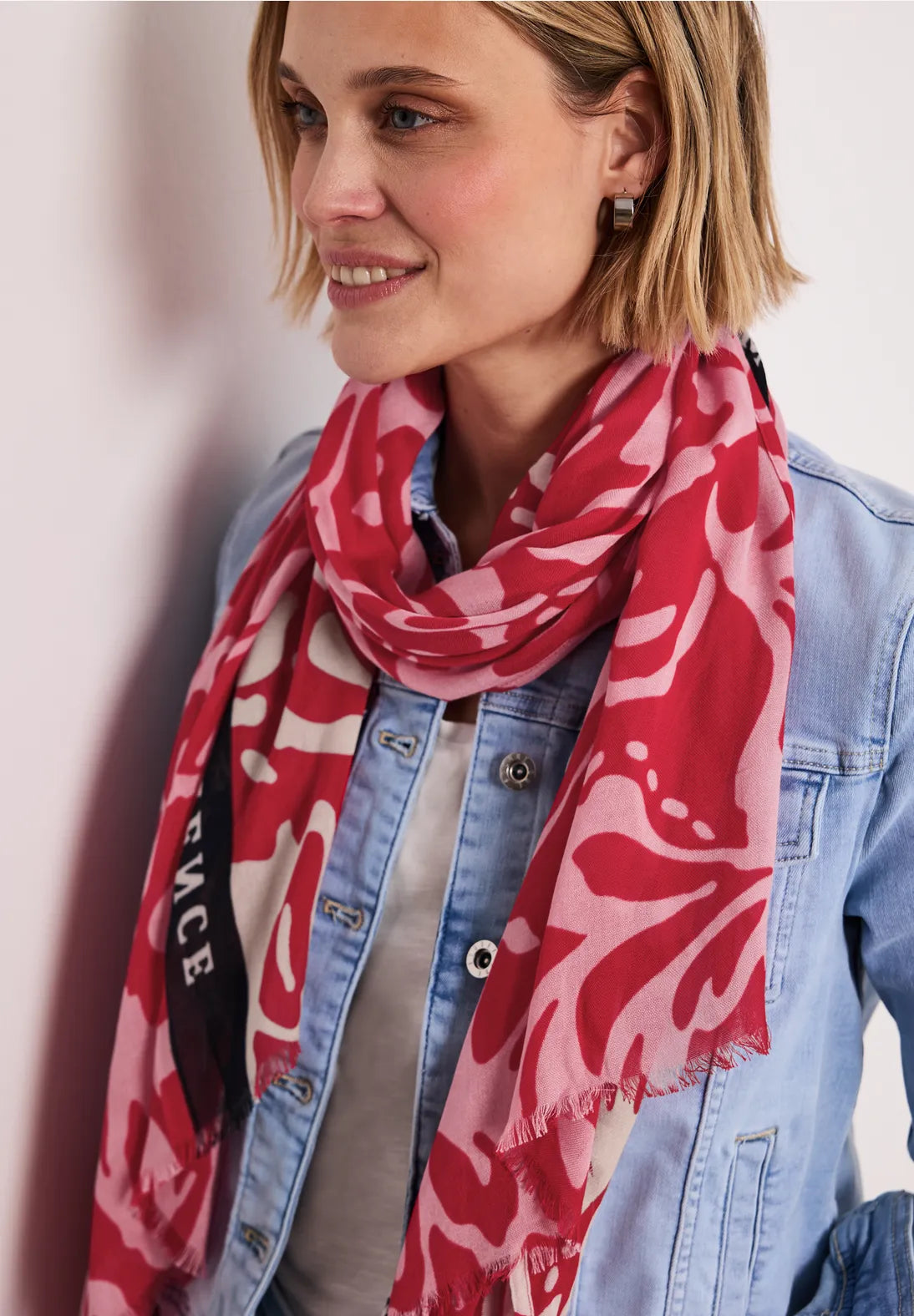 Street One Print Scarf In Salsa Red