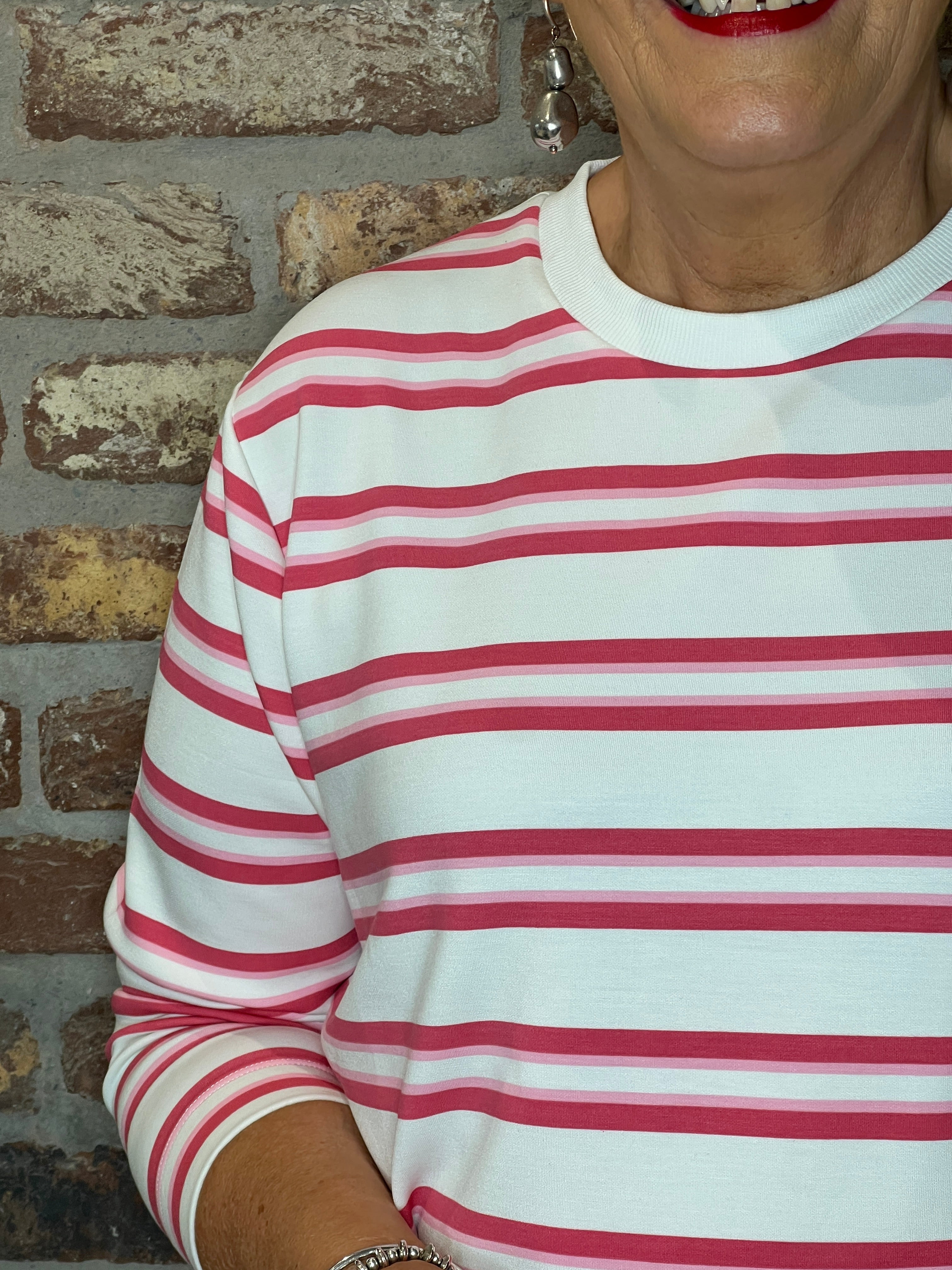 Soya Concept Barni Round Neck Striped Sweatshirt In Pink